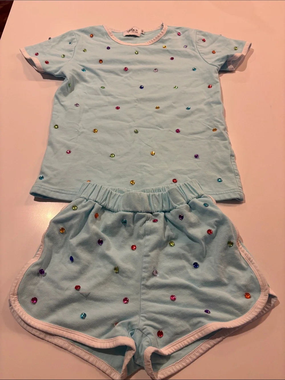 Lola + The Boys Light Blue Beaded Kids Matching Shorts Set